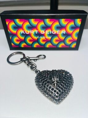 Kurt Geiger Gunmetal Crystal Heart Keychain